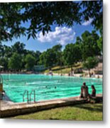 Swimmers Swim Laps While Others Relax At Deep Eddy Pool, The Perfect Prescription To Beat Texas Brutal Summer 100 Degree Heat Wave Metal Print