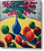 Table With Fruits And Flowers Metal Print