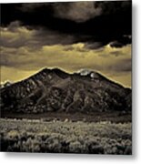 Taos Mountain In Gold Tone Metal Print