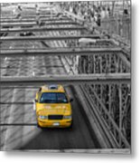 Taxi On The Brooklyn Bridge Metal Print