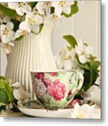 Tea Cup With Fresh Flower Blossoms Metal Print