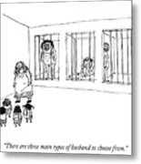 Teacher Shows Three Men In Cages To Little Girls. Metal Print