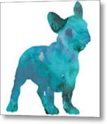 Teal Frenchie Abstract Painting Metal Print