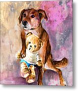 Teddy Bear Caramel And Dog Douchka Metal Print