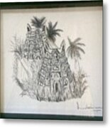 Temple In Calligraphy Ink Metal Print