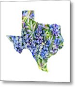 Texas Blue Texas Map On White Metal Print