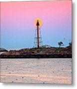 The 2016 Supermoon Balancing On The Marblehead Light Tower In Marblehead Ma Harbor Metal Print
