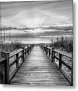 The Beach Is Calling Black And White Metal Print