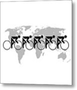 The Bicycle Race 3 Black On White Metal Print
