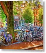 The Bicycles Of Amsterdam Watercolor Painting Metal Print