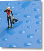 The Diver Among Water Drops Little People Big World Metal Print