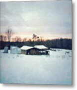 The Farm In Snow At Sunset Metal Print