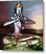 The Flute Player - Sunrise Melody Metal Print