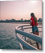 The Girl In Red - Lignano Sabbiadoro, Italy - Color Street Photography Metal Print