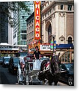 The Iconic Chicago Theater Sign And Traffic On State Street Metal Print