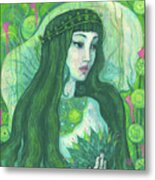 Green Mermaid, Imaginary Portrait, Fantasy Art Metal Print