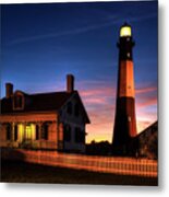 Tybee Island Ga The Night Advances Tybee Island Lighthouse Architectural Seascape Art Metal Print