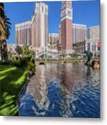 The Venetian In Front Of The Mirage Lagoon Day Portrait Metal Print