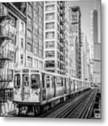 The Wabash L Train In Black And White Metal Print