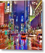 Times Square At Night In New York City Metal Print