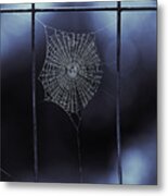 Tiny Spider Web In Blue Metal Print