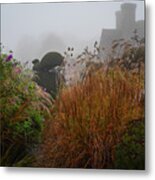 Topiary Peacocks In The Autumn Mist, Great Dixter 2 Metal Print