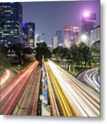 Traffic Night Rush In Jakarta, Indonesia Capital City. Metal Print