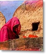 Travel Exotic Woman On Ramparts Mehrangarh Fort India Rajasthan 1a Metal Print