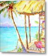 Tropical Beach Hut Watercolor Metal Print