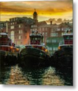 Tugboats In Portsmouth Harbor At Dawn Metal Print