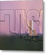 Tulsa Oklahoma Typographic Blur - State Shapes Series - Electric Night - Cityplex Towers Metal Print