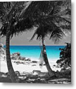 Tulum Mexico Beach Color Splash Black And White Metal Print