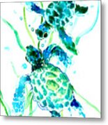 Turquoise Indigo Sea Turtles Metal Print