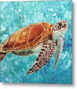 Turtle Swimming Metal Print