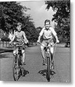 Two Boys Riding Bikes, C.1930-40s Metal Print