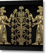 Two Instances Of Gold God Ninurta With Tree Of Life Over Black Canvas Metal Print