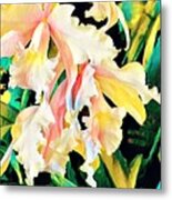 Two Orchids Pink Turquoise Metal Print