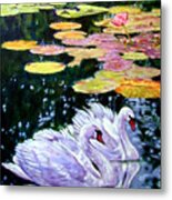 Two Swans In The Lilies Metal Print