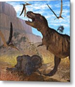 Tyrannosaurus Meeting Metal Print