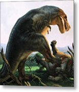 Tyrannosaurus Rex Eating A Styracosaurus Metal Print