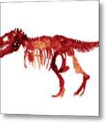 Tyrannosaurus Rex Skeleton Poster, T Rex Watercolor Painting, Red Orange Animal World Art Print Metal Print