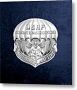 U. S.  Air Force Combat Rescue Officer - C R O Badge Over Blue Velvet Metal Print