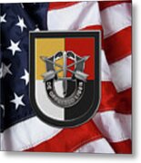 U. S.  Army 3rd Special Forces Group - 3  S F G  Beret Flash Over American Flag Metal Print
