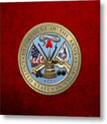 U. S. Army Seal Over Red Velvet Metal Print