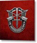 U. S.  Army Special Forces  -  Green Berets D U I Over Red Velvet Metal Print