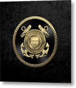 U. S.  Coast Guard  -  U S C G Emblem Black Edition Over Black Velvet Metal Print