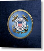 U. S.  Coast Guard  -  U S C G Emblem Over Blue Velvet Metal Print