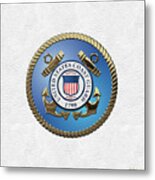 U. S.  Coast Guard  -  U S C G Emblem Over White Leather Metal Print