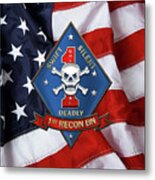 U S M C  1st Reconnaissance Battalion -  1st Recon Bn Insignia Over American Flag Metal Print