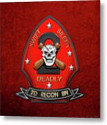 U S M C  2nd Reconnaissance Battalion -  2nd Recon Bn Insignia Over Red Velvet Metal Print